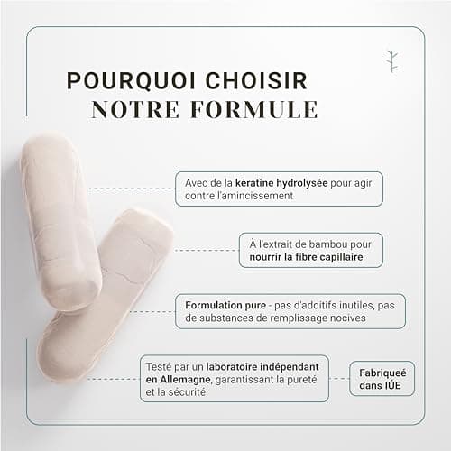 Nullure Formule Pousse Cheveux | Biotine + Kératine + Zinc + Fo Ti + Vitamine B2 + Bambou + Roquette | Complement Alimentaire | Biotine Cheveux Pousse Rapide - Sans Excipient |120 gélules (2 mois)