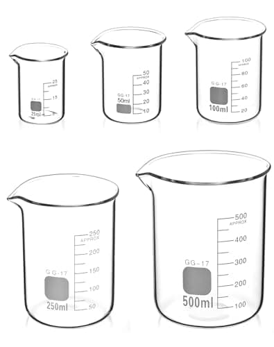 QWORK® Bécher Gradué 25ml 50ml 100ml 250ml 500ml en Verre Borosilicate, Lot de 5 Verre Doseur pour Laboratoire et Cuisine