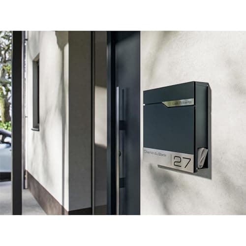 Metzler Boîte aux Lettres Murale avec Porte-nom, Design Moderne avec Compartiment à journaux Anthracite RAL 7016, Personnalisable avec Plaque Nominative en Acier Inoxydable V2A | Modèle Siebert...