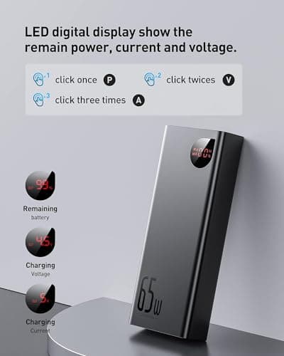 Baseus Batterie Externe 65W, Power Bank 20000mAh, Batterie pour Ordinateur Portable PD QC 4+, Entrée et Sortie USB-C, pour MacBook, Dell, HP, Notebook, iPhone, Galaxy, Steam Deck