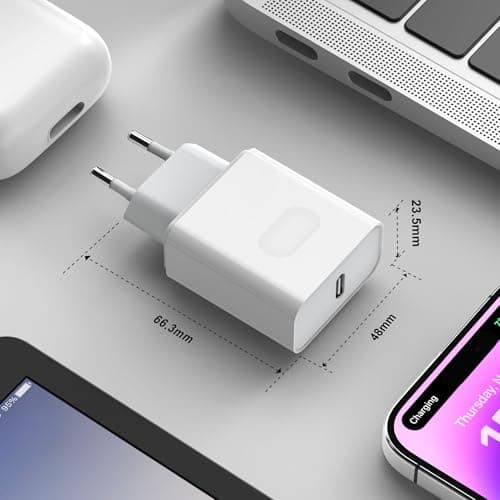 Chargeur USB C, Prise 25W Secteur Rapide pour iPhone 16/16 Pro/16 Pro Max/16 Plus /15/14/13/12/11/SE 2020/X/XS, Pad Pro, Galaxy, Pixel, Type C Mural Alimentation Adaptateur Trefard