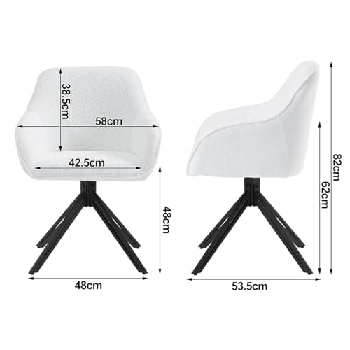 WOLTU Chaise Salle à Manger Pivotante, Chaise Cuisine, Chaise Scandinave, Chaise Ergonomique, avec Dossier et Accoudoirs, Pieds en Métal, Tissu Bouclette, Blanc, EZS11ws-1
