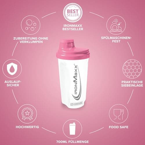 IronMaxx Shaker à protéines - Blanc Gelé Rose 700 ml | Shaker à protéines avec bouchon rotatif, passoire & échelle de mesure | anti-fuite, lavable au lave-vaisselle & sans plastifiant BPA & DEHP