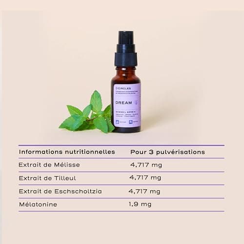 DREAM Spray Mélatonine 1,9 mg – Sommeil Rapide et Réparateur – avec Mélisse, Tilleul, Eschscholtzia – Réveils Nocturnes, Stress – Goût Fleur d’Oranger – Vegan – 20 ml – 100% Naturel