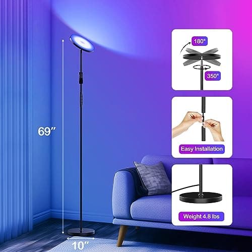Gobikey Lampadaire LED, 36W/3000LM Lampadaire Moderne, Lampadaire de Salon avec Télécommande et Ecran Tactile, 2700K-6500K Lampadaire Dimmable pour Salon, Chambre et Bureau [Classe énergétique F]
