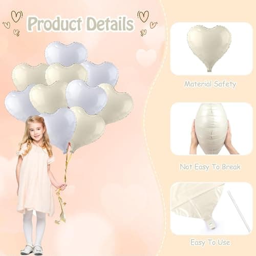 Ballon Coeur Blanc, Cœur Ballon Anniversaire Ballon Blanc 10 Pièces 18 Inch Ballons de Fleuret Baudruche En Forme de Coeur Pour la Decoration Anniversaire Mariage Se réunir Mariage D'anniversaire Fête