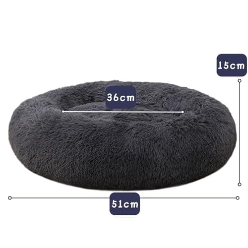 KSIIA Panier Chien Chat, Coussin Chat en Peluche Lavable, Ø 50 cm, Lit en Forme de Donut, Lit Rond pour Chat, Tapis pour Petit Chat et Chien, Gris Foncé