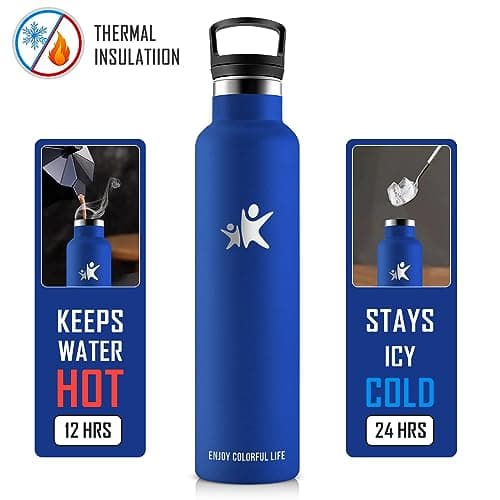 KollyKolla Gourde Isotherme 1L, Gourde Inox avec en Paille, Bouteille d'eau sans BPA, Réutilisable, Anti-Fuite, Acier inoxydable à Double Paroi Isolée, pour Enfant, Adultes, Sport - 2 Couvercles