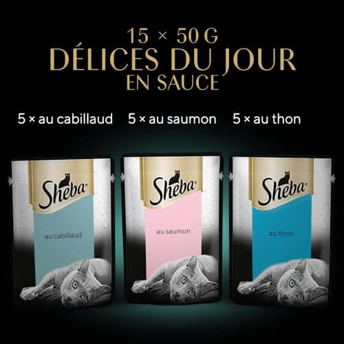 SHEBA Délices du Jour Sachets fraîcheur en sauce aux poissons pour chat 15x50g