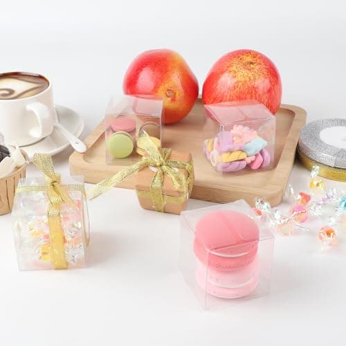 LALAGO 50Pcs Boite Plastique pour Emballage Cadeau, Boite Transparente Mariage Zum Verpacken von Süßigkeiten, Petites Boite Bonbons pour Les Mariages et Les Fêtes, PVC Cube (5 x 5 x 5 cm)