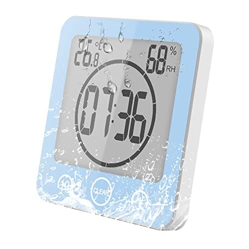 VORRINC LCD Numérique Horloge De Douche, Horloge de Salle de Bain, Imperméable Douche Horloge, Minuterie Température D'humidité Mur Douche Horloge (Bleu)