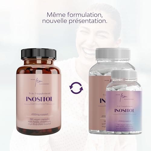 Inositol FEM Myo & D-Chiro 4100mg Gélules (180 Gélules) SOPK & Équilibre Féminin Supplément 9-en-1 — Myo Inositol, Folate 5-MTHF, Chrome, Zinc, B6, B12, D3, Sélénium & Manganèse, Naturel