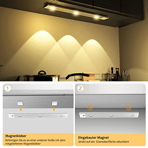 OUILA 30cm Lampe de Placard à Détecteur de Mouvement, Dimmable Rechargeable USB Sans Fil LED Lamp 3000K-6000K Éclairage étude Cuisine Veilleuse Armoire Escalier Couloir Lampe