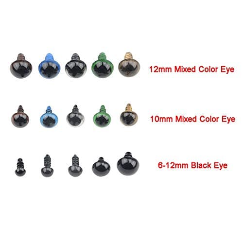Yeux de sécurité,Yeux de Poupée 150 pièces 8mm 10mm 12mm Coloré Yeux Solides en Plastique avec Rondelles dans Boîte de Rangement pour Teddy Ours Poupée Fantoche et Artisanat