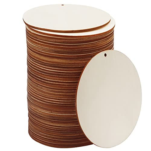 Kurtzy Tranche de Bois Percée (Lot de 50) - Rondin de Bois 10 cm et 2,5 mm d’Épaisseur - Rond Bois Naturel Vierge pour l’Artisanat, les Plaques, les Décorations de Maison et les Ornements