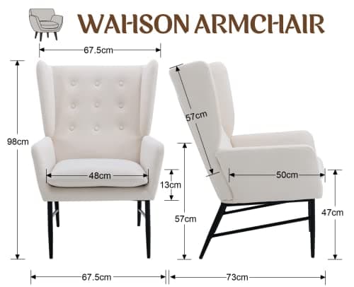 Wahson Fauteuil Salon, Fauteuil en Velours avec Accoudoir, Fauteuil Scandinave Assise Confortable, Fauteuil Relax pour Salon/Chambre, Beige
