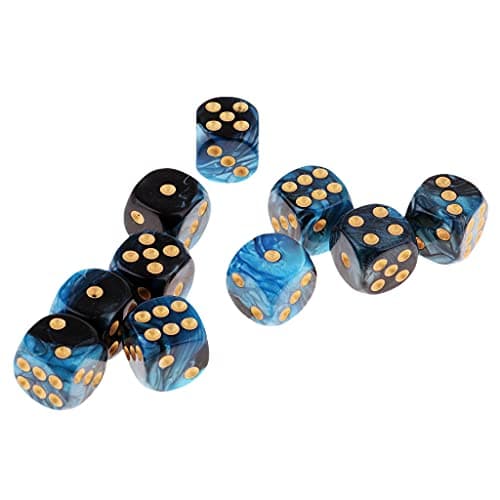 B Blesiya Set 10 Dés à Jouer 6 Faces en Résine Dice D6 D&D TRPG pour Jeux de Société Party Bar -16mm - Bleu + Noir