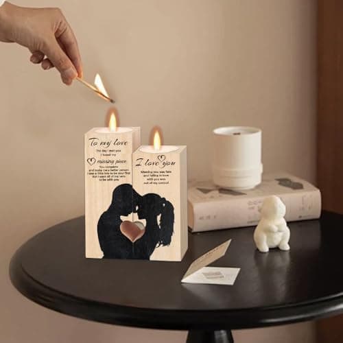 Bieiyhe Bougeoir en Bois en Forme de Coeur Bougie Meilleure Amie Petite Amie Meilleur Cadeau Bougeoir Bougeoir d'anniversaire Bougeoir Imprimé Bougies Personnalisées Bougie Déccrative pour Mariage