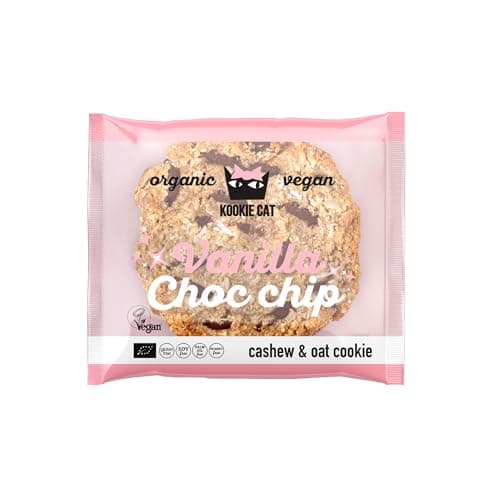Kookie Cat Vanilla Chocolate Chip-Biscuits végétaliens emballés individuellement, sans gluten, sans soja, bio, noix de cajou et avoine-12 X 50g Multipack