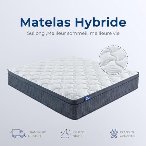 SuiLong Matelas 160x200 26 cm Épaisseur H3 H4 Matelas à Ressorts Ensachés Mousse Mémoire de Forme,Hybride Matelas,7 Zone Orthopédique Parfait Soutien Confort Matelas Lit d'Adulte et d'enfant 160x200