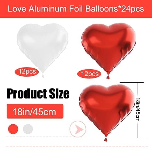 Ballon Coeur rouge blanc 24 pcs, Baudruche en Forme de Coeur,Ballons de Fleuret,Ballon Helium Coeur pour Anniversaire, Mariage, Saint Valentin, décoration de fête de Noël