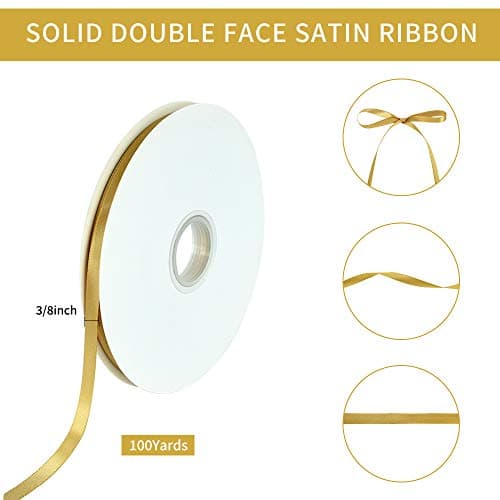 TONIFUL 1cm X 91m Ruban Satin Or Lisse pour Cadeaux, Bouquets, décorations de fête de Mariage, Artisanat