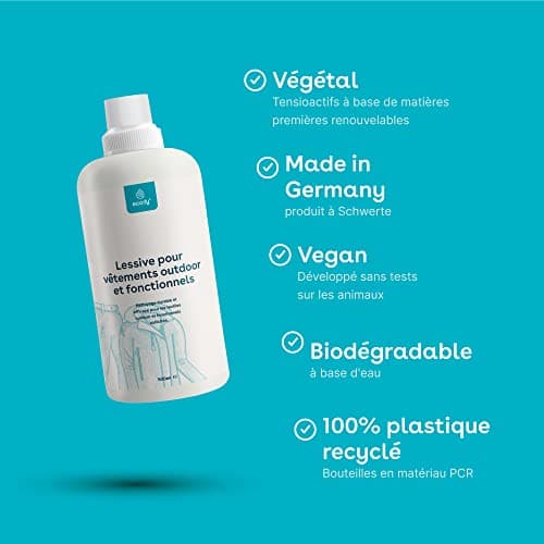 eco:fy Lessive pour vêtements d'extérieur - Vêtements fonctionnels - Vêtements de sport - Végétalien - Lessive spéciale - Textiles fonctionnels - Goretex Sympatex (0,5 litre)