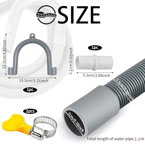 Tuyau Vidange Machine a Laver, 1M/1.5M/2M/2.5M/3M/4M/5M/6M/7M Rallonge de Tuyau de Vidange, Tuyau de Vidange Universel, avec Support et Colliers de Serrage, pour Lave-Linge, Lave-Vaisselle