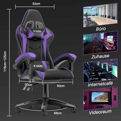 bigzzia Chaise Bureau Chaise Gaming Ergonomique en PU Cuir, Hauteur Réglable, avec Coussin Lombaire et Appui-Tête, Fauteuil Gamer Confortable pour Adultes, Filles et Garçons (Violet Foncé)