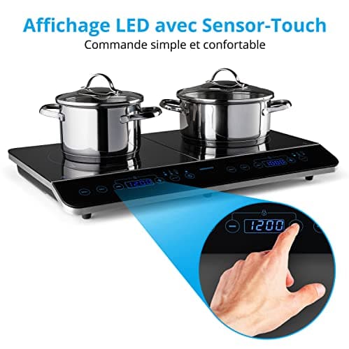 MEDION Plaque de cuisson double à induction (3500 Watt, Deux plaques de cuisson electrique, 2 feux, 10 niveaux de température, portable, écran LED, MD15324) noir