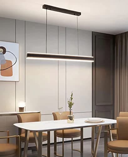 LED dimmable lampe à suspension table à manger lampe à suspension moderne avec télécommande lampe à suspension LED Restaurant Bureau bureau bureau salon cuisine lumière (Noir, L80cm)