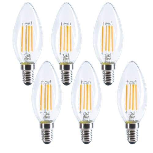 Etrogo Ampoule led E14 Blanc Chaud Dimmable 2700K 4W 400Lumen équivalent Incandescente 40W en Forme de Bougie à Filament B35/C35 Petit Culot à Vis, Lot de 6
