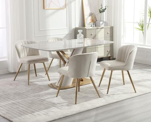 Wahson Chaises de Salle a Manger en Velours Lot de 2 Chaise Salle à Manger Moderne avec Coussin Épais Chaise de Cuisine avec Pied Doré, Chaise en Velours pour Salle à Manger/Restaurant, Beige