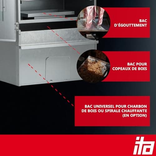 ITA Fumoir 7001 81x30x40 cm en Acier Inoxydable - Armoire de Fumage Premium avec Thermomètre & Accessoires - Résistant à la Corrosion, Durable - Fumoir pour Viande, Poisson, Fromage