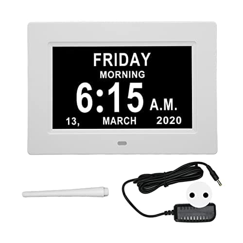 2023 Dernière Version 7 Pouces Calendrier Numérique Jour Date Horloge, Très Grand écran Gradation Automatique Horloges électroniques de Jour, Rappels Personnalisés pour Les (Prise UE)