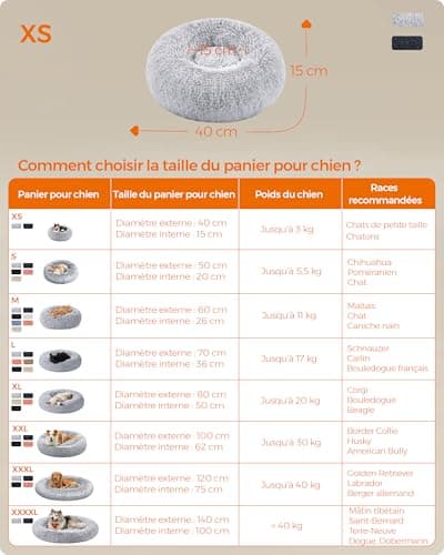 Feandrea Panier pour Chien, Lit Ronde en Forme de Beignet, Canapé, Coussin Central Amovible et Lavable, Tissu Peluche Doux, Ø40 cm, Gris Ombré PGW036G01