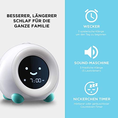 LittleHippo Mella Ready to Rise Appareil de Sommeil pour Enfant avec veilleuse et Machine sonore (Bleu Arctique)