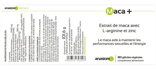 MACA + ARGININE ET ZINC * 461 mg / 180 gélules * Garantie Satisfait ou Remboursé * Fabriqué en France