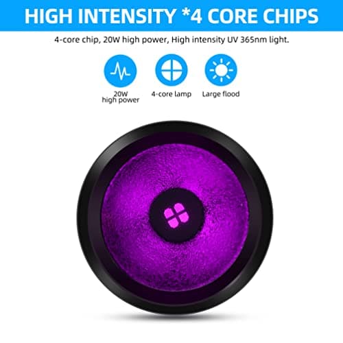 DARKBEAM Lampe Torche UV 365nm Puissante Lumière Noire, LED Lampe de Wood 20W Rechargeable USB C Portable, Lampe de Poche Ultra Violet Détecteur d'urine, Fuite détection, Durcissement en Résine, B14