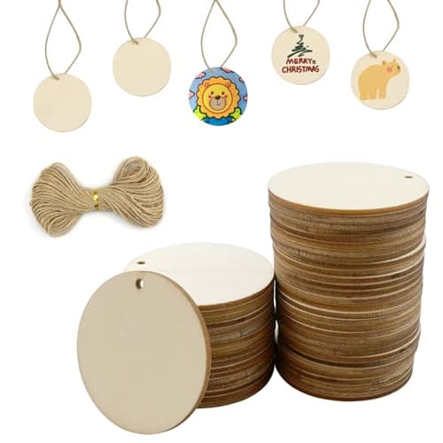 MytaYt 5cm Disque en Bois Rond 50 Pcs Rondins Bois Décoratif Tranche Rondes Tranches de Bois avec Trou pour Décoration de Noël, Peinture, Signature