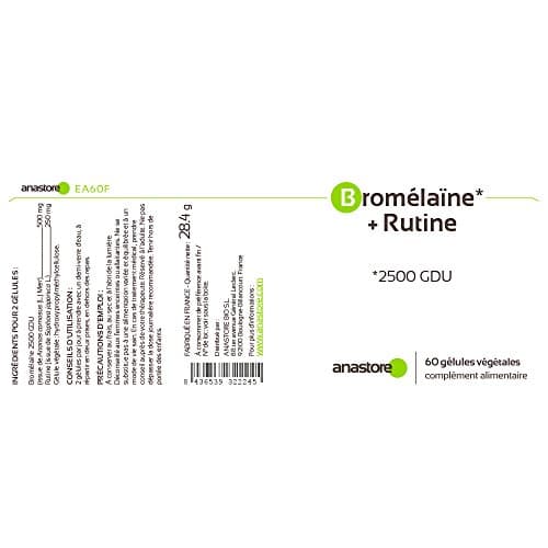BROMÉLAÏNE + RUTINE * 375 mg / 60 gélules * Anti-inflammatoire, Antioxydants * Garantie Satisfait ou Rembours * Fabriqué en France