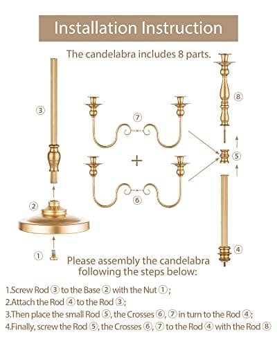 Sziqiqi 124cm Or Bougeoir Chandelier en Métal Lot de 2, Candélabre à 5 Bras Porte-Bougeoir Antique Décor Centre de Table pour Fête Mariage