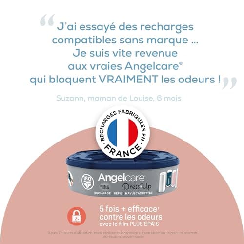 Angelcare - 3 Recharges Poubelle à Couches – Octogonale – Anti Odeur - Dress Up - Fabriqué en France