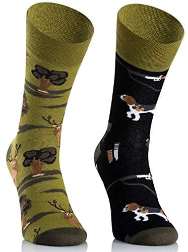 TODO COLOURS Chaussettes Mottif - Chasse - Fantaisie, Humour, Homme, Femme, Chaussettes Couleur - sanglier, cerf, forêt, chien, jumelles (43-46, Chasse)