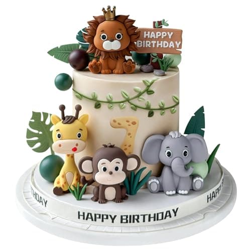 Kit de Décoration Gâteau Jungle Safari - 19 Figurines d'Animaux pour Décoration de Gâteau d'Anniversaire - Lion, Girafe, Éléphant, Singe - Parfait pour Thème Jungle Safari Anniversaire Garçon ou Fille