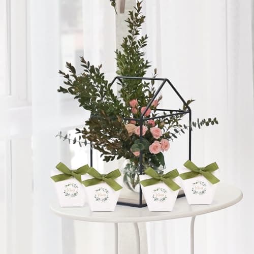 24Pcs Boîte Dragée Sachet Bonbon Ballotin “Merci” Cadeau Invité pour Mariage Baptême Communion Anniversaire Noël avec Ruban (Vert)