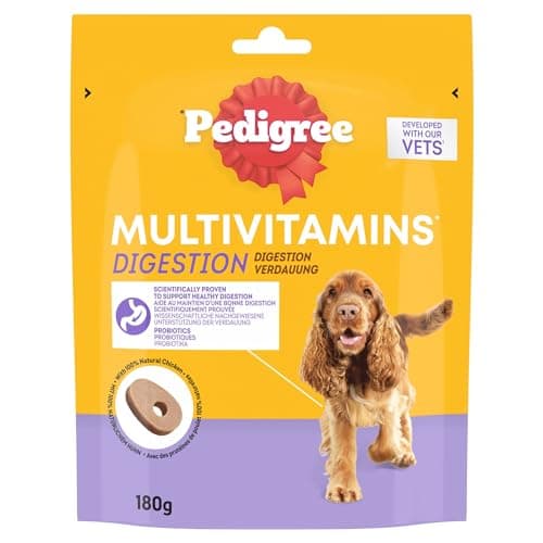 Pedigree Multivitamines Digestion Compléments Alimentaires pour Chiens - Friandises avec probiotiques, Sachet de 36x180g, Récompenses Qui aident au Maintien d'une Bonne Digestion, Facile à Manger