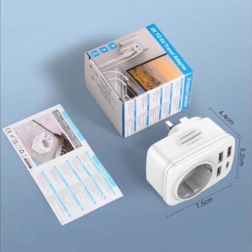 Hoppac Adaptateur Prise Anglaise, Prise Anglaise Adaptateur Francais Avec 3USB A et 1USB C,Adaptateur Voyage Multifonction 5 en 1 Prise Anglaise/UK vers France Pour UK,L'Irlande,Singapour,Dubai,Type G