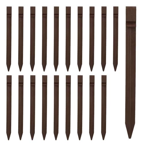 Lot de 20 piquets de sol en plastique robustes de 25 cm, piquets de bordure de paysage, piquets de tente pour extérieur, jardin, pelouse, terrasse, tentes (marron)