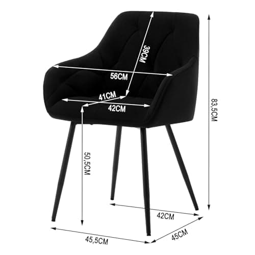 WOLTU Lot de 6 Chaises de Salle à Manger, Chaises de Cuisine Rembourrées avec Dossier, Accoudoirs, Pieds en Métal, pour Salon, Bureau, Coiffeuse, en Velours, Noir, EZS02sz-6